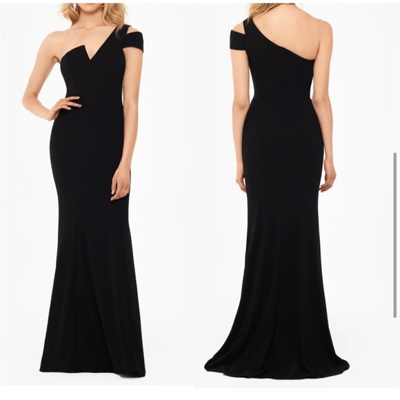 Betsy & Adam NEW Formal One Shoulder Black Floor Length Gown Size 8 - Picture 4 of 11